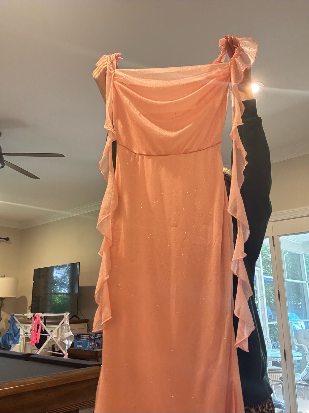 Cider Peach Ruffle-Trim Maxi Dress
